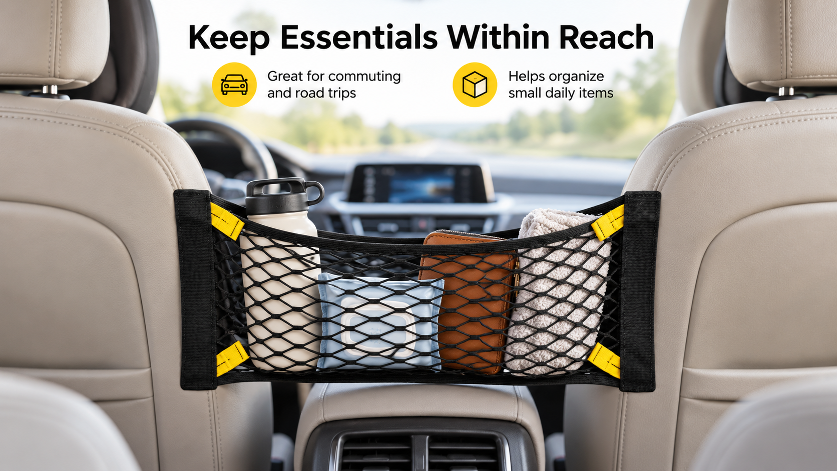 Car Trunk Mesh Organizer for Vehicle Storage – 23.62 x 9.84 Inch Elastic Cargo Net with Hook-and-Loop Fastener for Car Trunks & Seat Backs image 2